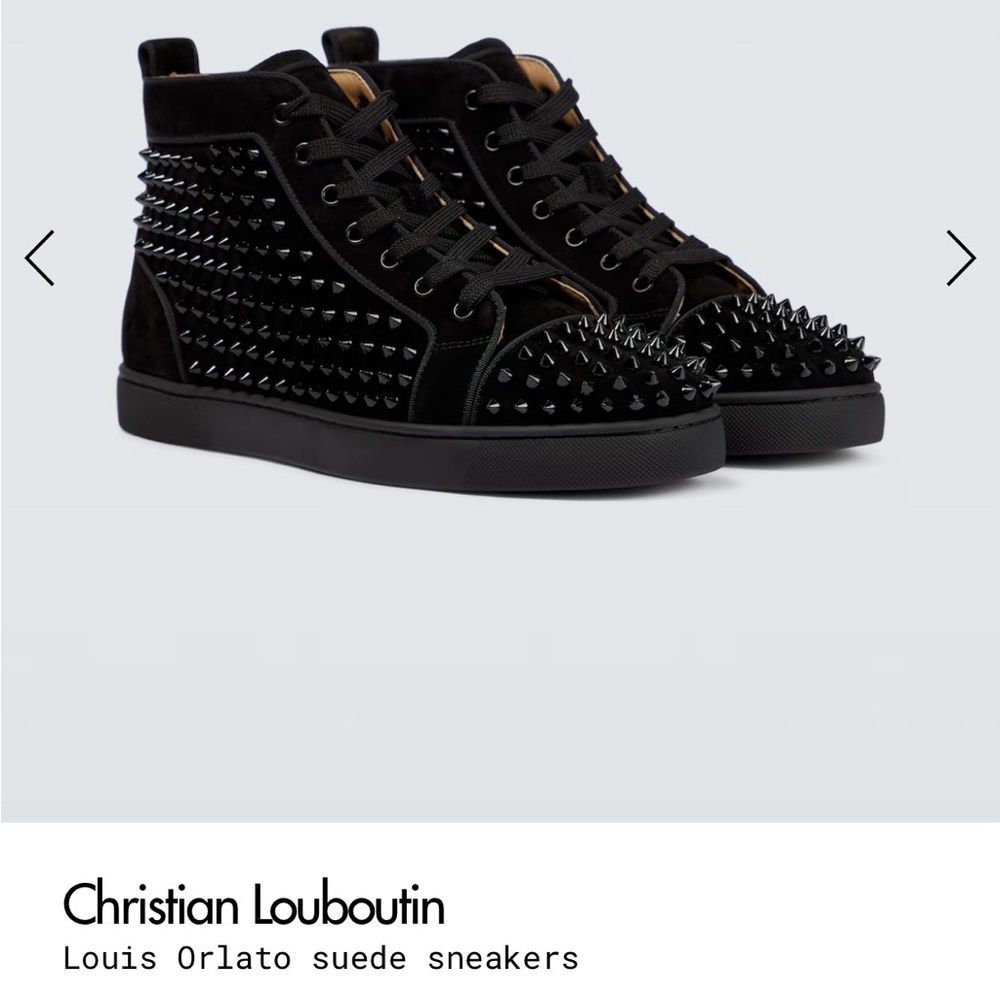 Christian Louboutin Men's Louis Orlato Black Suede Spike High-Top Sneakers